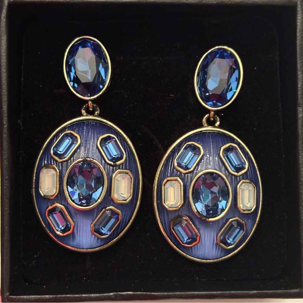 Heidi Daus Blue Multi-Stone Oval Drop clip Earrings